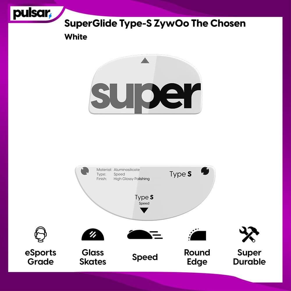อุปกรณ์เสริมเมาส์สําหรับเล่นเกม SuperGlide Type-S ZywOo Chosen สีขาว Ultra Smooth Low Friction Glass