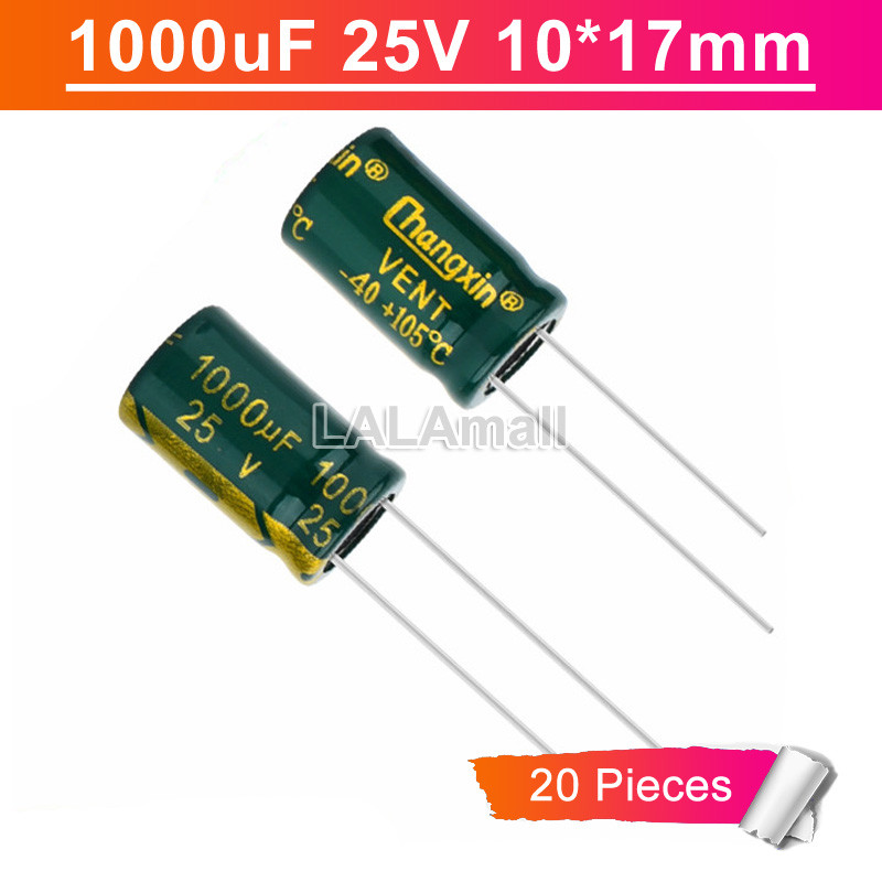 10pcs ตัวเก็บประจุ 1000uF 25V Through Hole Electrolytic Capacitor 25V1000uf 1000uF25V 1017 มม.10*17 