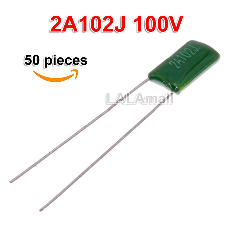 50pcs 2A102J 2A103J 2A104J 100V โพลีเอสเตอร์ฟิล์มตัวเก็บประจุ 1nF 10nF 100nF 0.001uF 0.01uF 0.1uF 2A