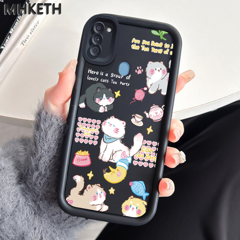 MHKETH เคสสำหรับ Samsung A11 M11 เคสโทรศัพท์กันกระแทกรูปแมวน่ารัก
