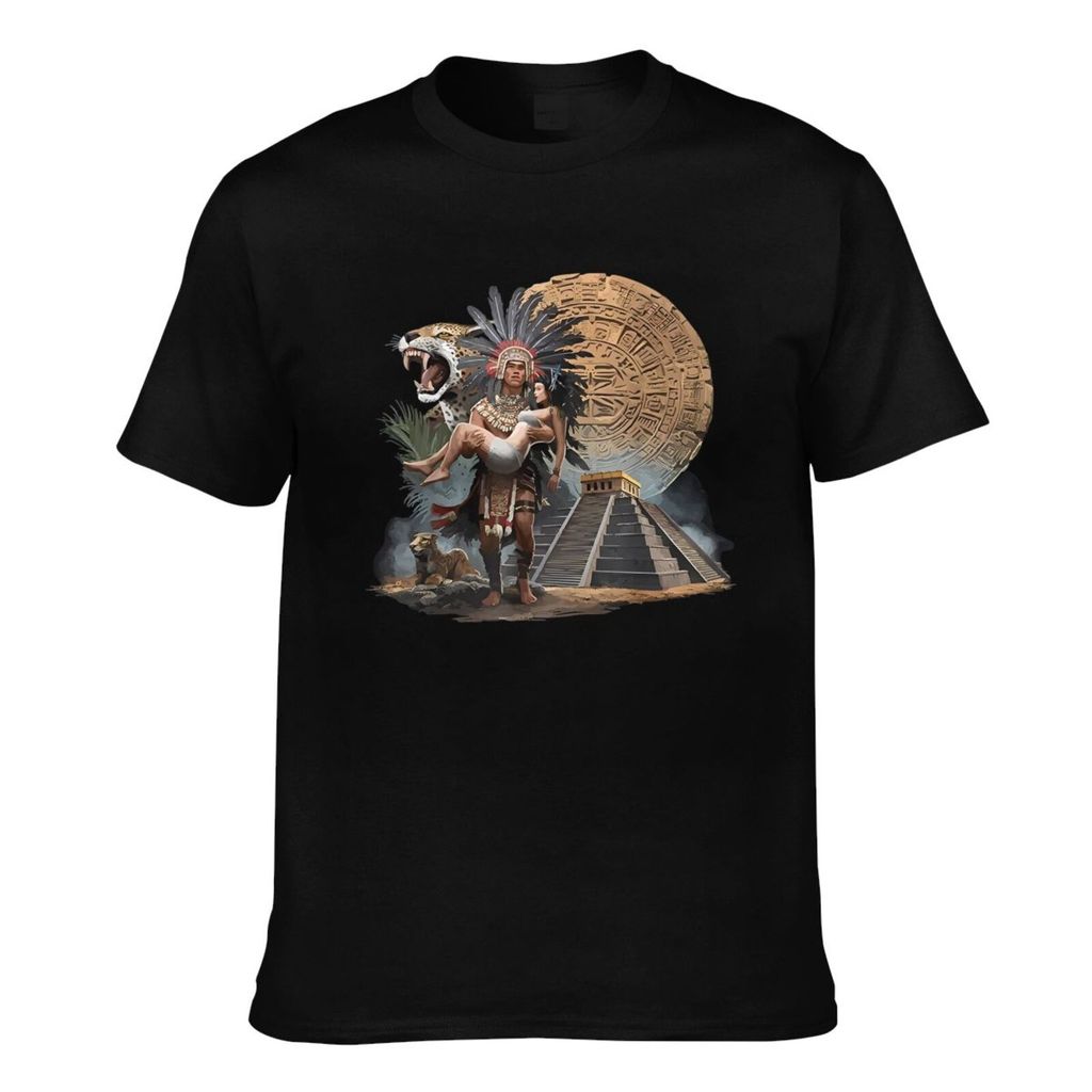แฟชั่นพิมพ์ Aztec Warrior Mayan Indigenous Mexican Aztec Jaguar เสื้อยืดลําลองสําหรับผู้ชาย