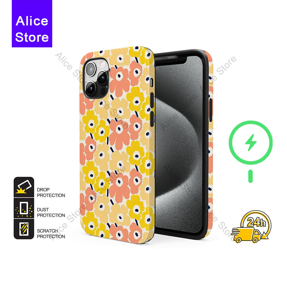 ดอกไม้เคสโทรศัพท์สําหรับ iPhone 17 Pro Max / iPhone 16 Pro Max / 15 Pro Max / 13 เคสป้องกัน M474