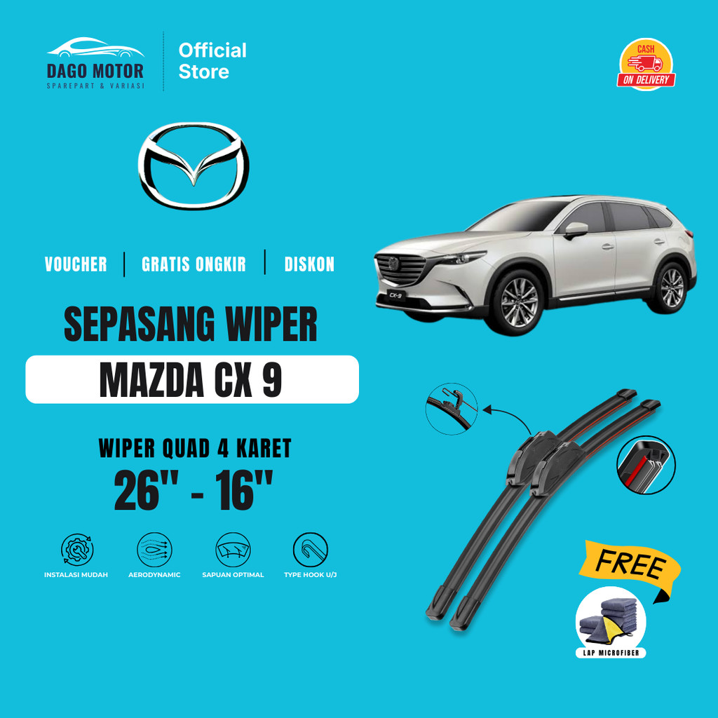 Mazda Cx-9 Quad ที่ปัดน้ําฝนกระจกรถยนต์ฟรีผ้าไมโครไฟเบอร์