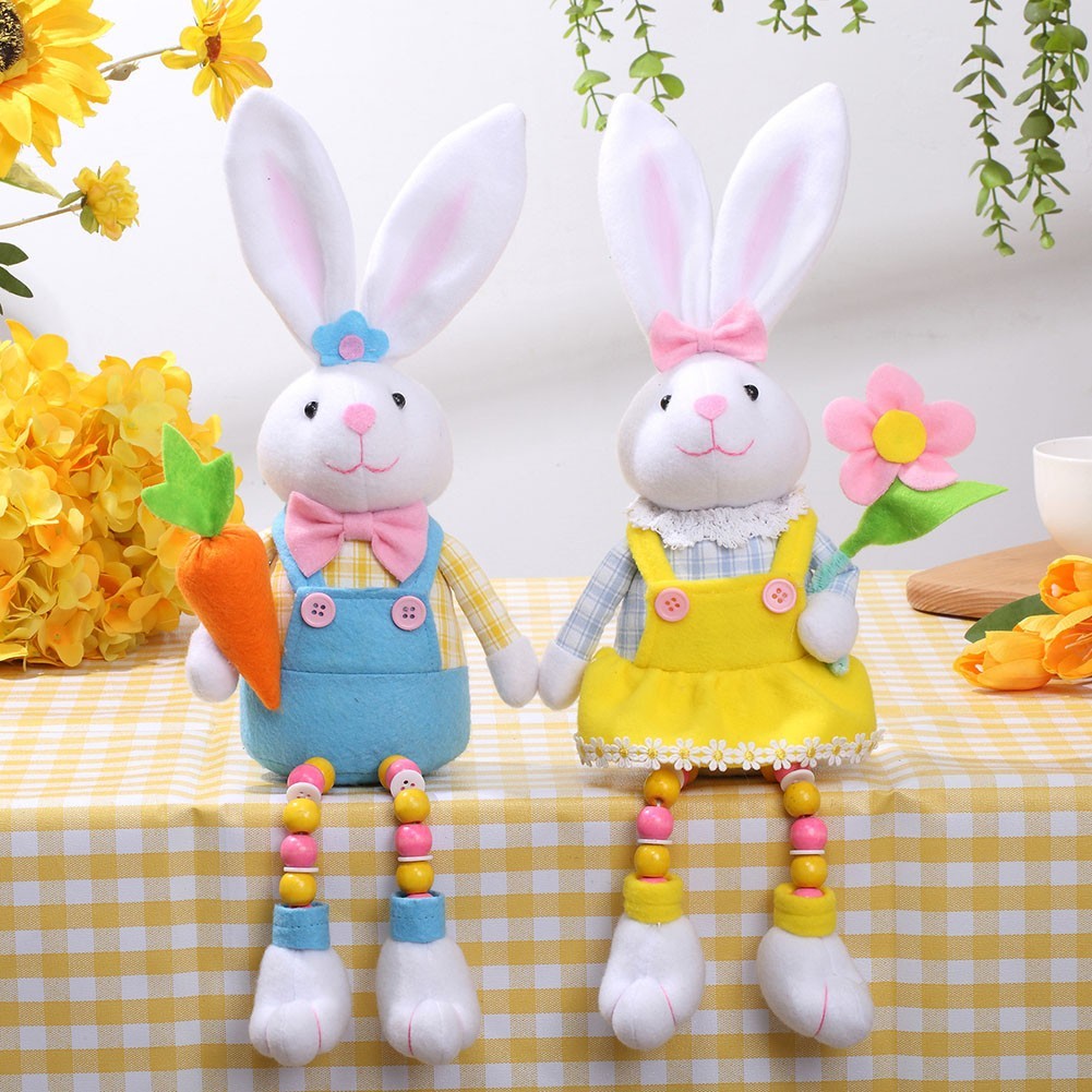 ClearanceANGELA❤Easter Bunny Decor Easter Spring Bunny Rabbits with Flowers and Carrots Doll