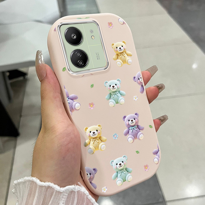 เคสสำหรับ Xiaomi Redmi 13C POCO C65 เคสโทรศัพท์หมีแมวขนมหวานกันกระแทกกลมและอ้วน