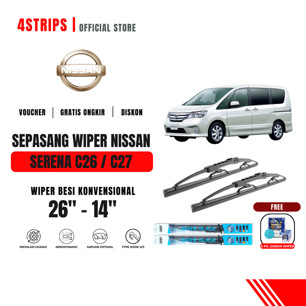 Nissan Serena C26 / C27 ที่ปัดน้ําฝนกระจกรถยนต์แบบธรรมดาฟรี 5 เม็ดสบู่