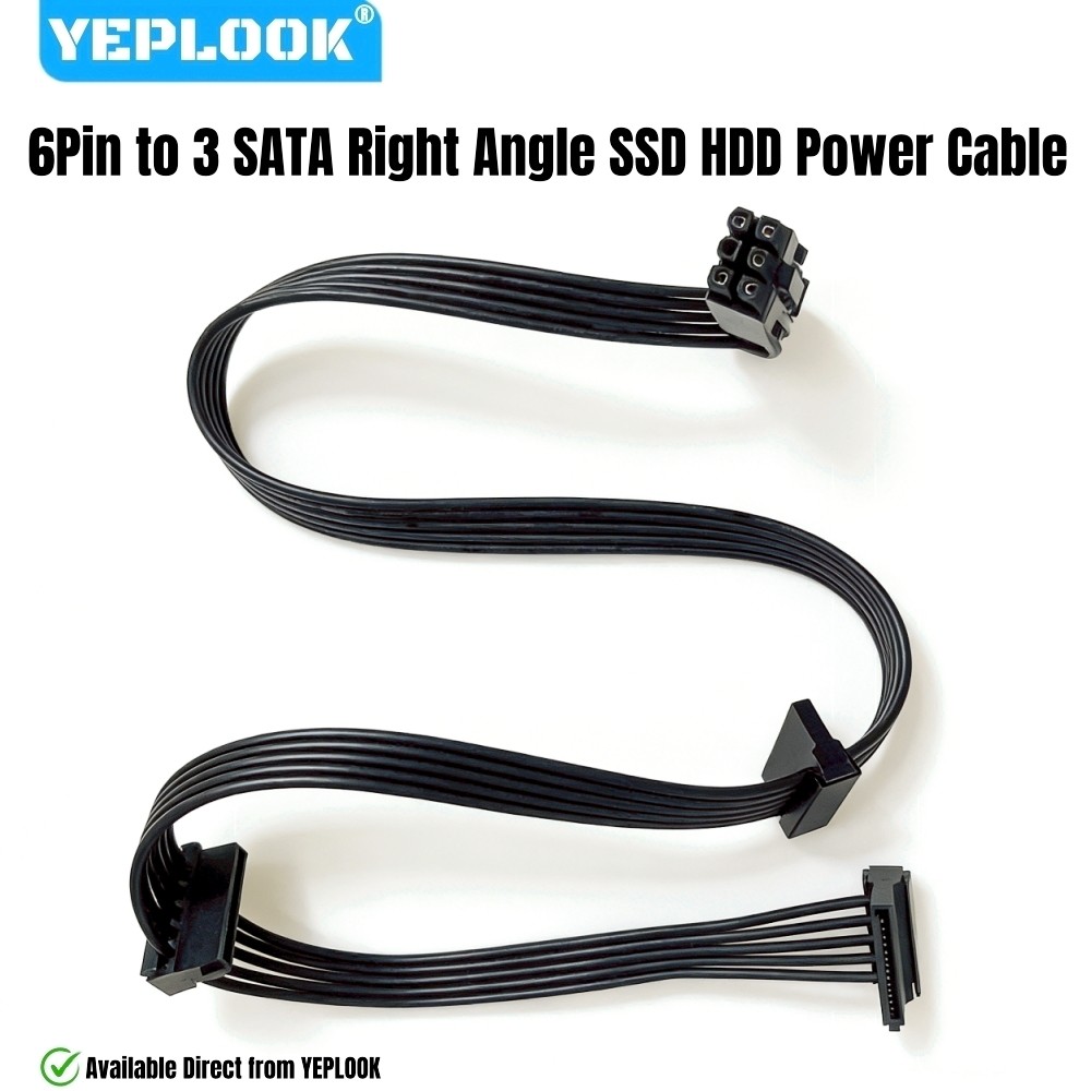 6Pin ถึง 3x SATA มุมขวา, SSD HDD สายไฟสําหรับ Corsair CX850M, CX750M, CX650M, CX600M, CX550M, CX500M