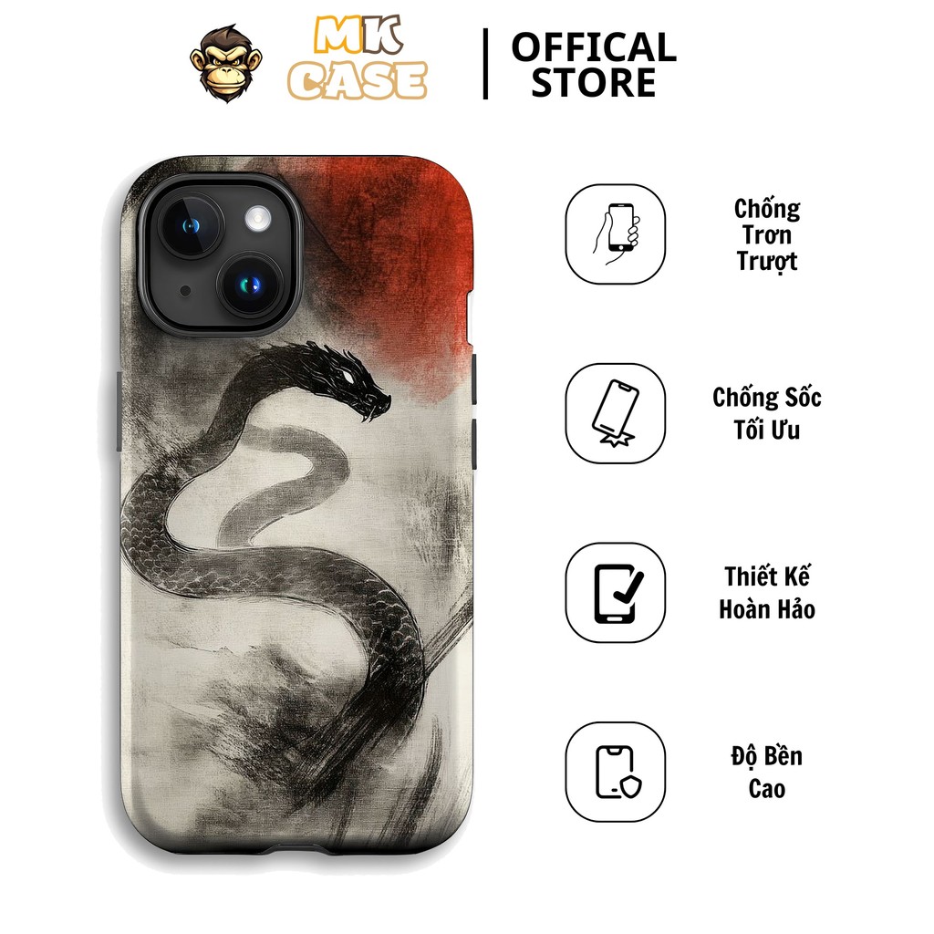 Unique Ink Art Black Snake iPhone CASE MK CASE สําหรับ iPhone 11-16