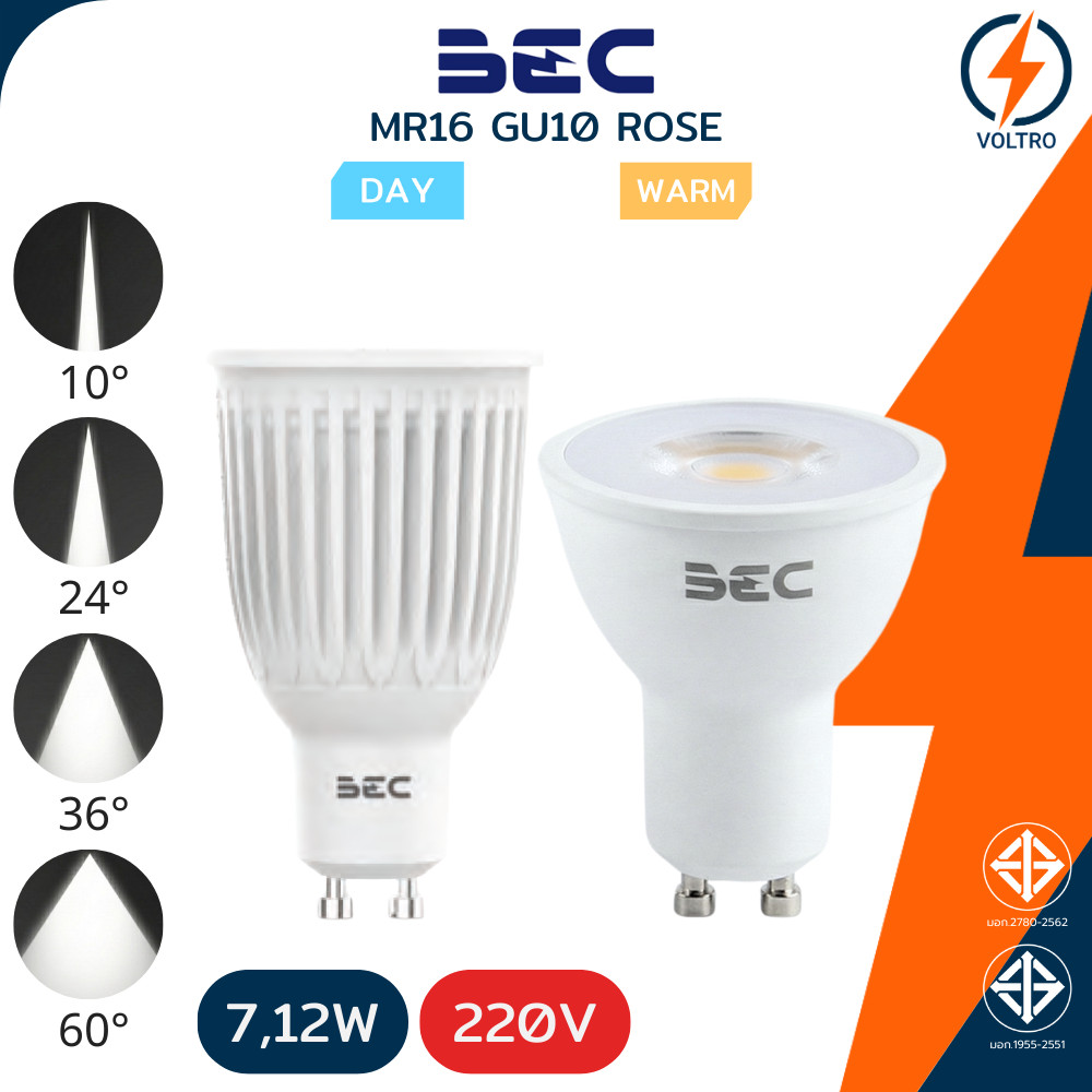 BEC หลอดไฟ Led MR16 GU10 7W 220V ปรับมุมกระจายแสงได้ ของแท้ประกันศูนย์ รุ่น Rose