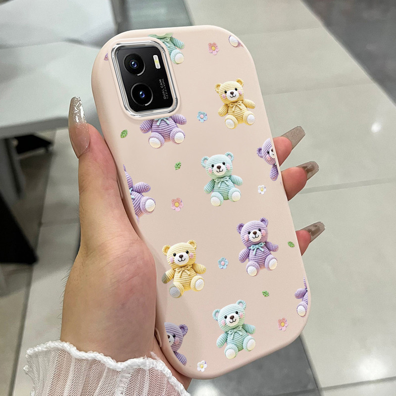 เคสสำหรับ VIVO Y15s Y15a Y15c Y01 เคสโทรศัพท์หมีแมวขนมหวานกันกระแทกกลมและอ้วน