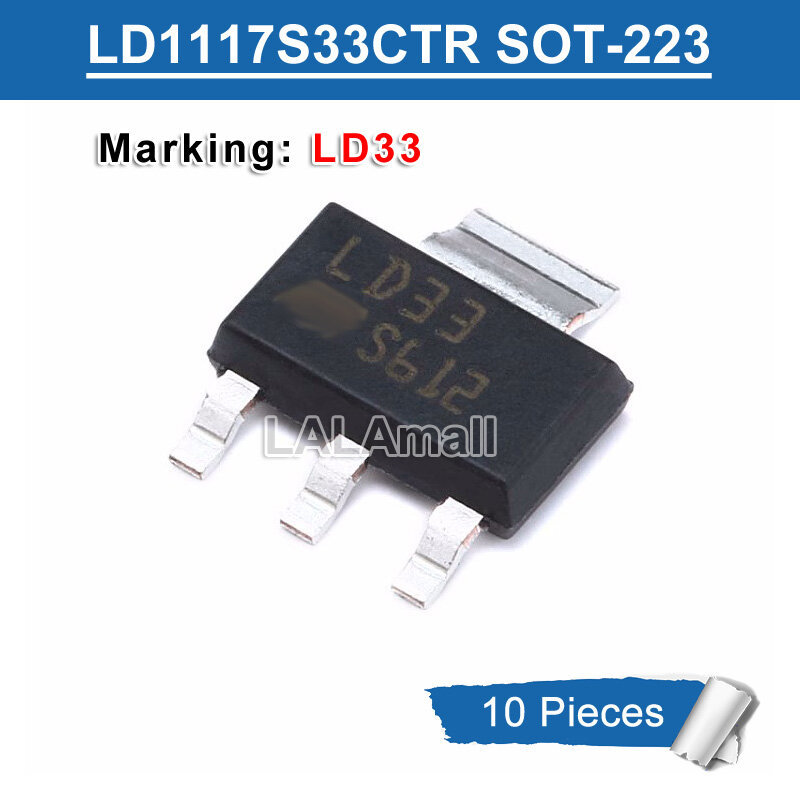 10pcs LD1117S33 SOT-223 เครื่องหมาย LD33 LD1117S33TR LD1117S33CTR SOT223 SMD Low Drop Positive แรงดั