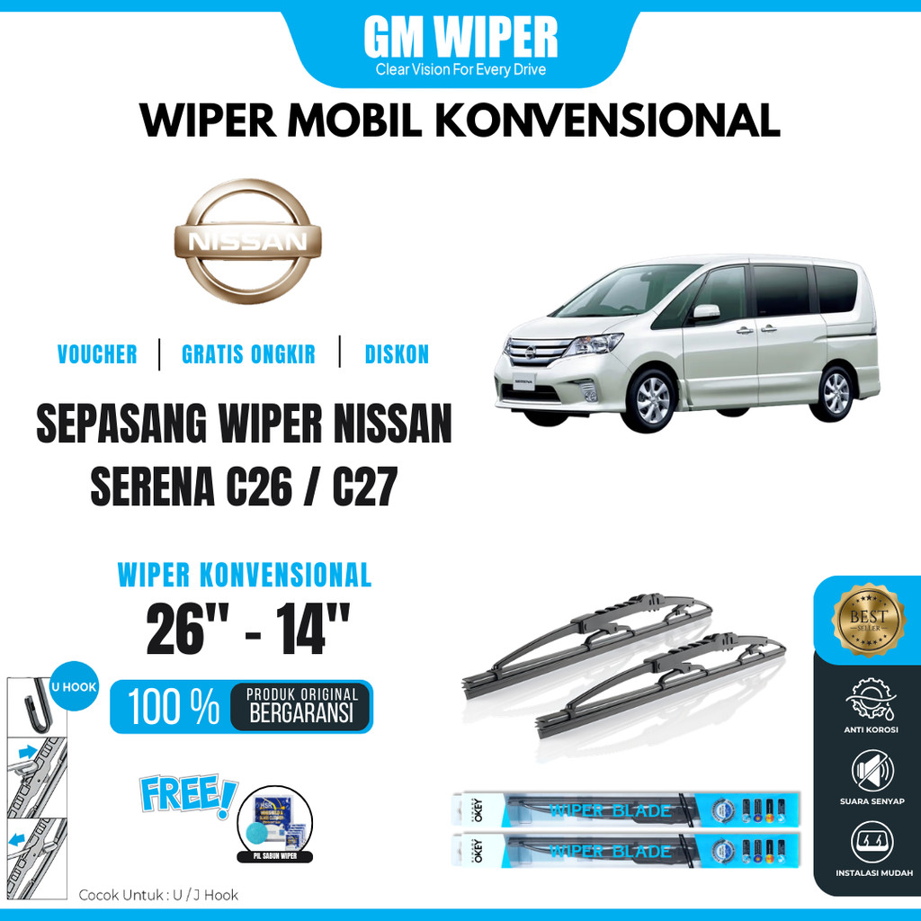 Nissan Serena C26 / C27 ที่ปัดน้ําฝนกระจกรถยนต์แบบธรรมดาฟรี 5 เม็ดสบู่