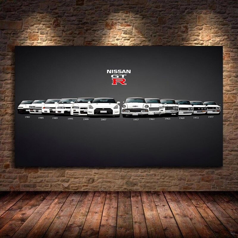 Nissan GTR Evolution และ American Camaro Evolution รถสปอร์ตภาพวาดผ้าใบ Wall Art สําหรับห้องนั่งเล่น