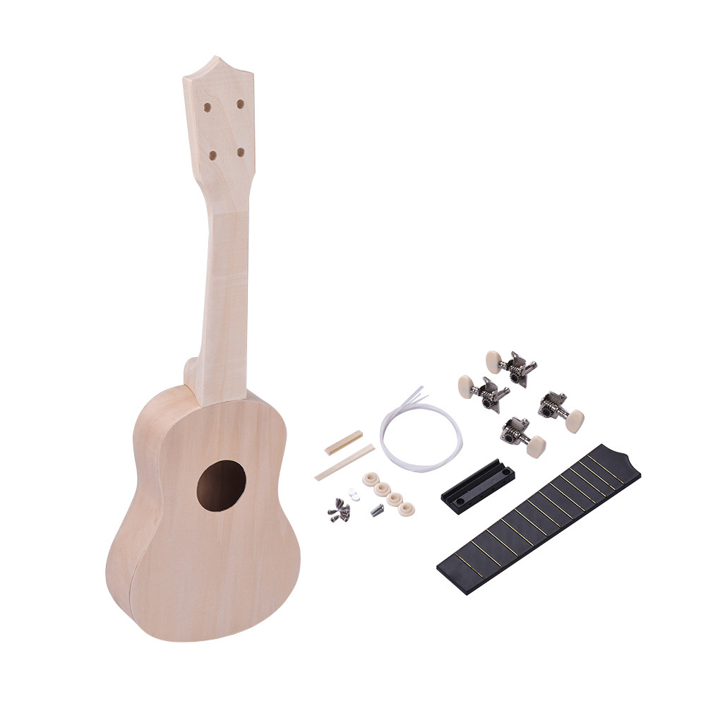 ในสต็อก 21 นิ้วยังไม่เสร็จ DIY Ukulele Ukelele Uke ชุด Basswood Body & คอพลาสติก Fingerboard สะพานสา