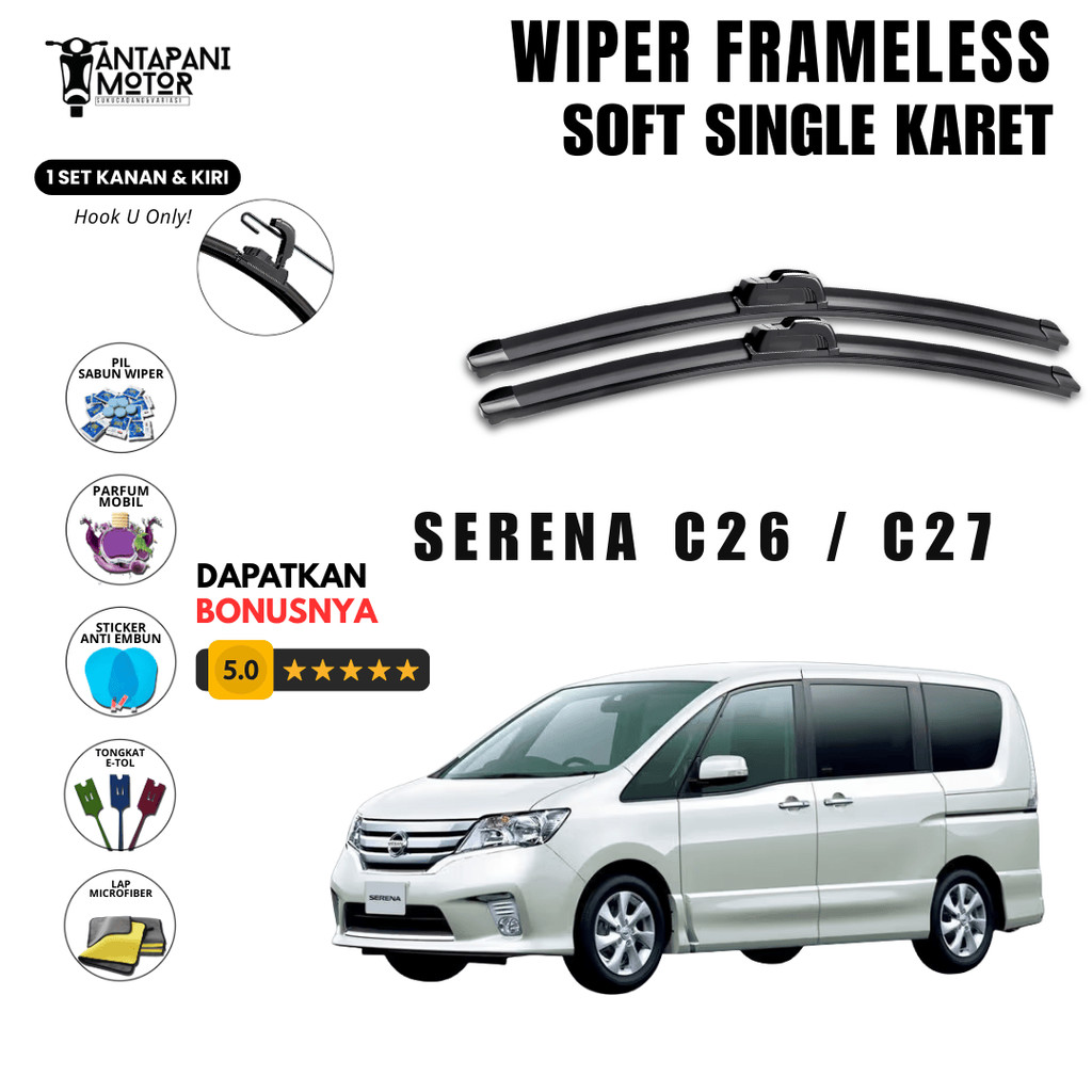 Nissan Serena C26 / C27 ที่ปัดน้ําฝนไร้กรอบสําหรับกระจกรถยนต์ ฟรีโบนัส 5 อัน