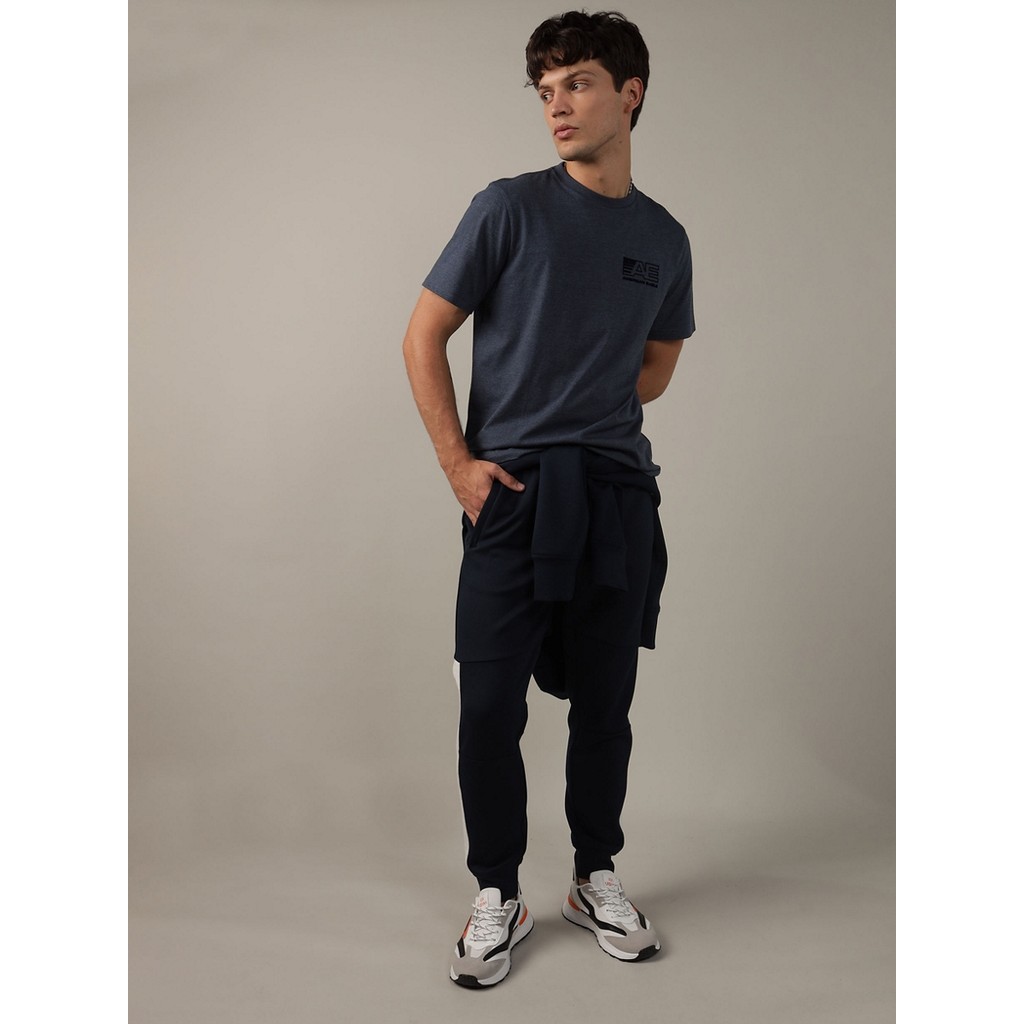 American Eagle เสื้อยืดผู้ชาย G SS ACTIVE 24/7 SET IN TEE- CVC FAUX HTHR + SERIOUSLY SOFT WASH สี NAVY - 017-3375-410