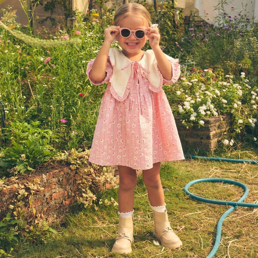 lookbookpetite mia dress pink daisy เดรสสั้นมีแขนเด็กผู้หญิง ปกใหญ่