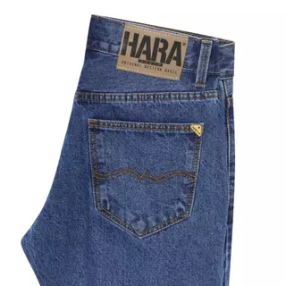 HARA HMS1-9128 Stone-washed Straight Fit Jeans กางเกงยีนส์ สีฟอก ด้ายทอง ขากระบอก 8 นิ้ว Midnight Classic