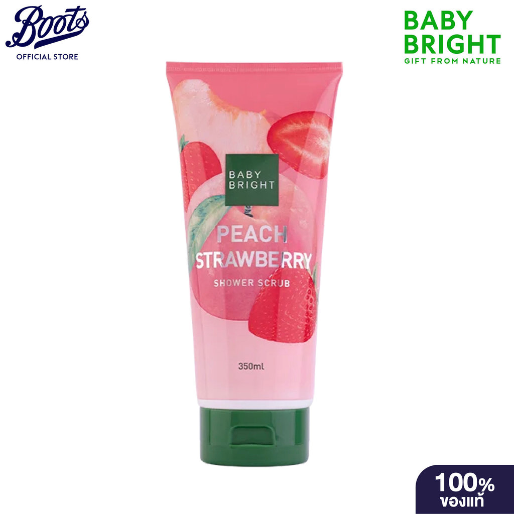 Baby Bright Peach Strawberry Shower Scrub 350Ml  เบบี้ ไบร์ท พีช สตรอว์เบอร์รี ชาวเวอร์ สครับ 350 มล.