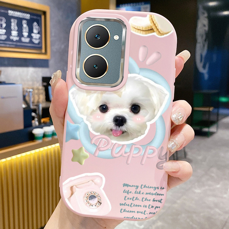 เคสสำหรับ VIVO Y03 Y03T Y18 Y18i Y18e Y18T Y37 5G Y28s 5G เคสโทรศัพท์สุนัขเค้กกันกระแทกกลมและอ้วน