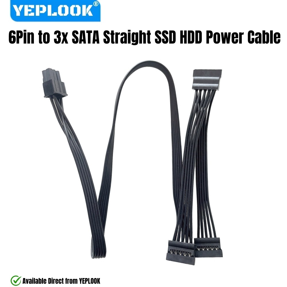 YEPLOOK 6Pin ถึง 3x SATA ชายตรง, 50+15 + 15 ซม. 18AWG HDD SSD สายไฟสําหรับ Corsair SF750, SF600, SF4