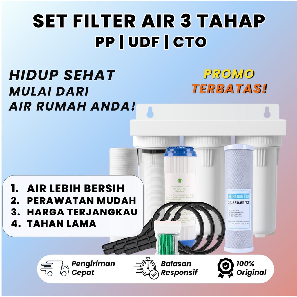 3-STAGE WELL/PDAM WATER FILTER PACKAGE FILTER / 10" HOUSING FILTER (PP-UDF-CTO)