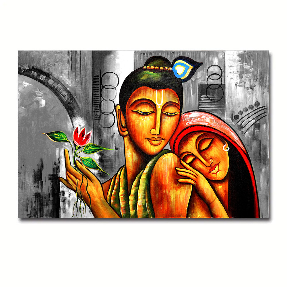 Walljinn Radha Krishna ภาพวาดศิลปะกรอบสําหรับห้องนั่งเล่น, Home & Office Decor - Modern Radha Krishn