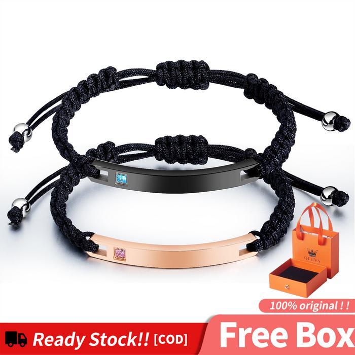 OLEVS มะกอก สีดําสร้อยข้อมือคู่เชือกไทเทเนียมอุปกรณ์เสริมผู้ชายผู้หญิงปรับเครื่องประดับแฟชั่น