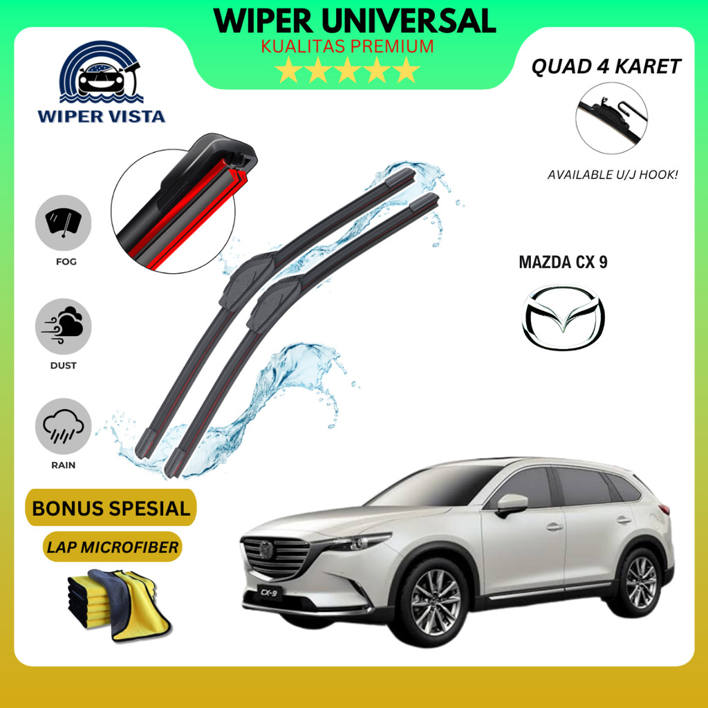 Mazda Cx-9 Quad ที่ปัดน้ําฝนกระจกรถยนต์ฟรีผ้าไมโครไฟเบอร์