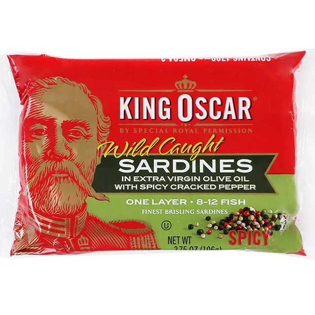 🔥 คิงออสการ์ปลาซาร์ดีนในน้ำมันมะกอกธรรมชาติผสมพริกไทย 106กรัม 💰 King Oscar Brisling Sardines Extra V