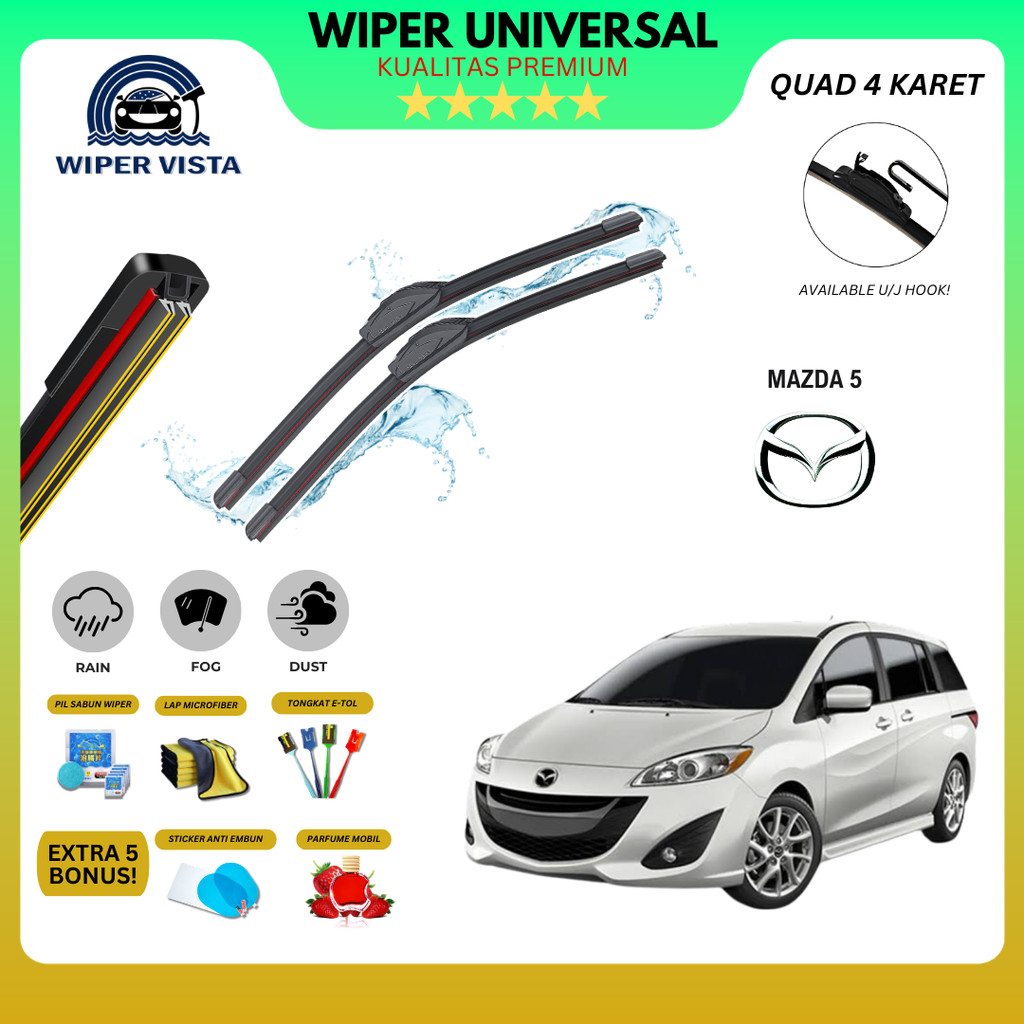 ที่ปัดน้ําฝนกระจกรถยนต์ Mazda 5 Quad ฟรี 5 โบนัส