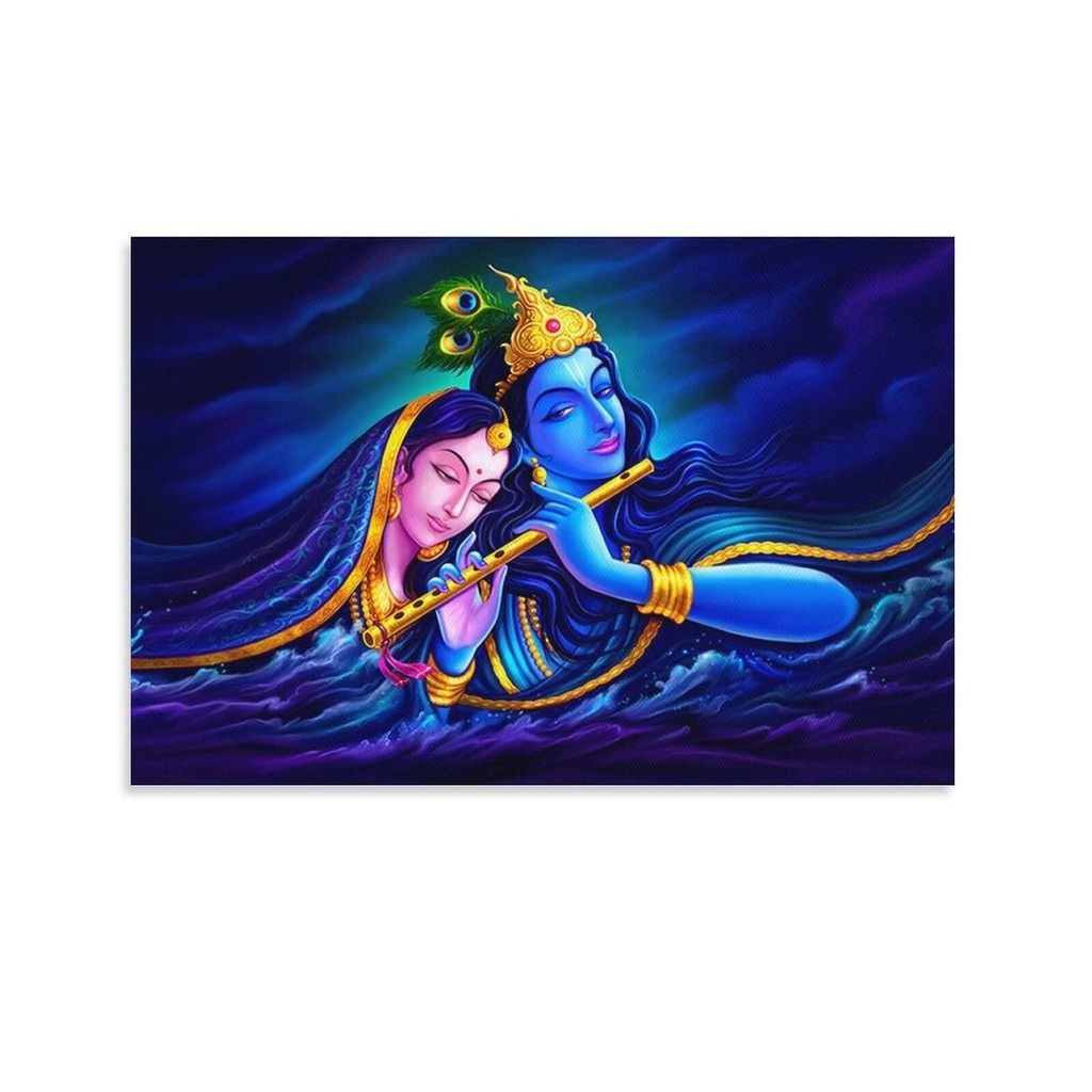 BLUDUG Radha Krishna Art Radha Krishna ภาพวาดศิลปะอินเดียผนังตกแต่งผ้าใบภาพวาดโปสเตอร์