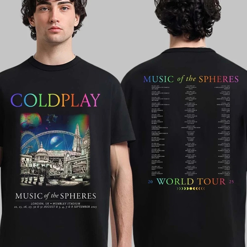 2026 มาใหม่ 100% ผ้าฝ้ายพรีเมี่ยม Tee Jelajah Coldplay London Music of The Spheres At Stadium Wemble
