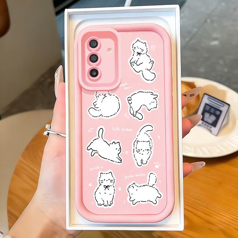 SAMSUNG HPเคสโทรศัพท์สําหรับSamsung A17 4G A17 5G M17 5G F17 5Gกรณีน่ารักแมวสีขาวกรณีClearและแบบพกพา
