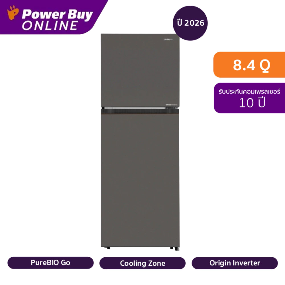 Toshiba ตู้เย็น 2 ประตู 8.4 คิว Inverter (สีเงินเข้ม) รุ่น GR-RT310WE-PMTH(50)
