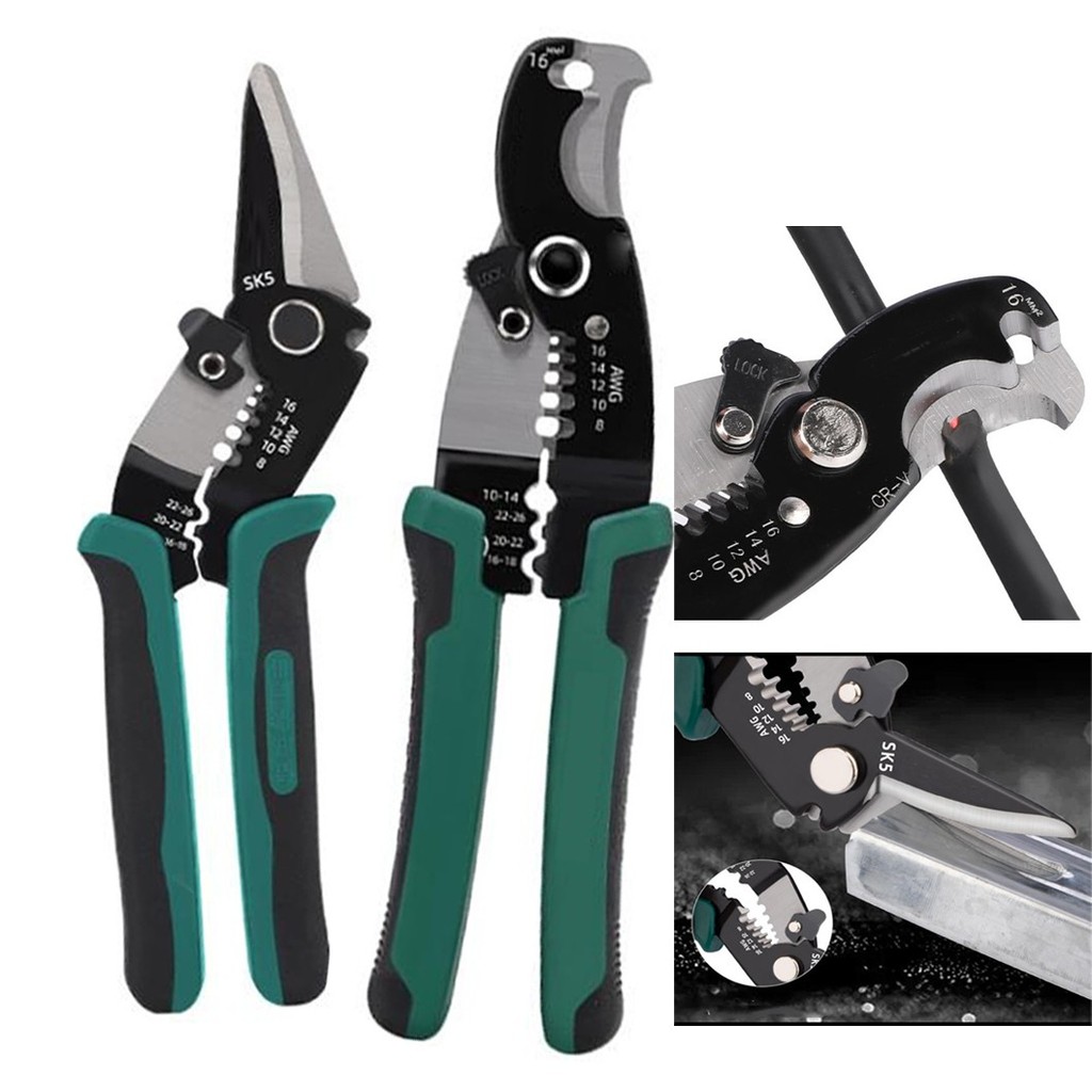 Crazyshopee.th❤️7.5 นิ้ว Wire Stripper Wire Crimper Multi-Function สําหรับ 8-16 AWG Crimping คีม