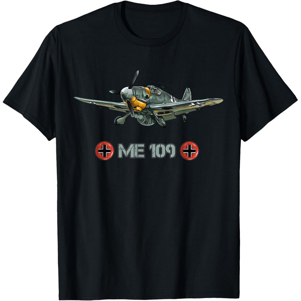 เสื้อยืดผ้าฝ้ายผู้ชาย Vintage Me 109 เสื้อยืดของขวัญเครื่องบินขับไล่เยอรมัน
