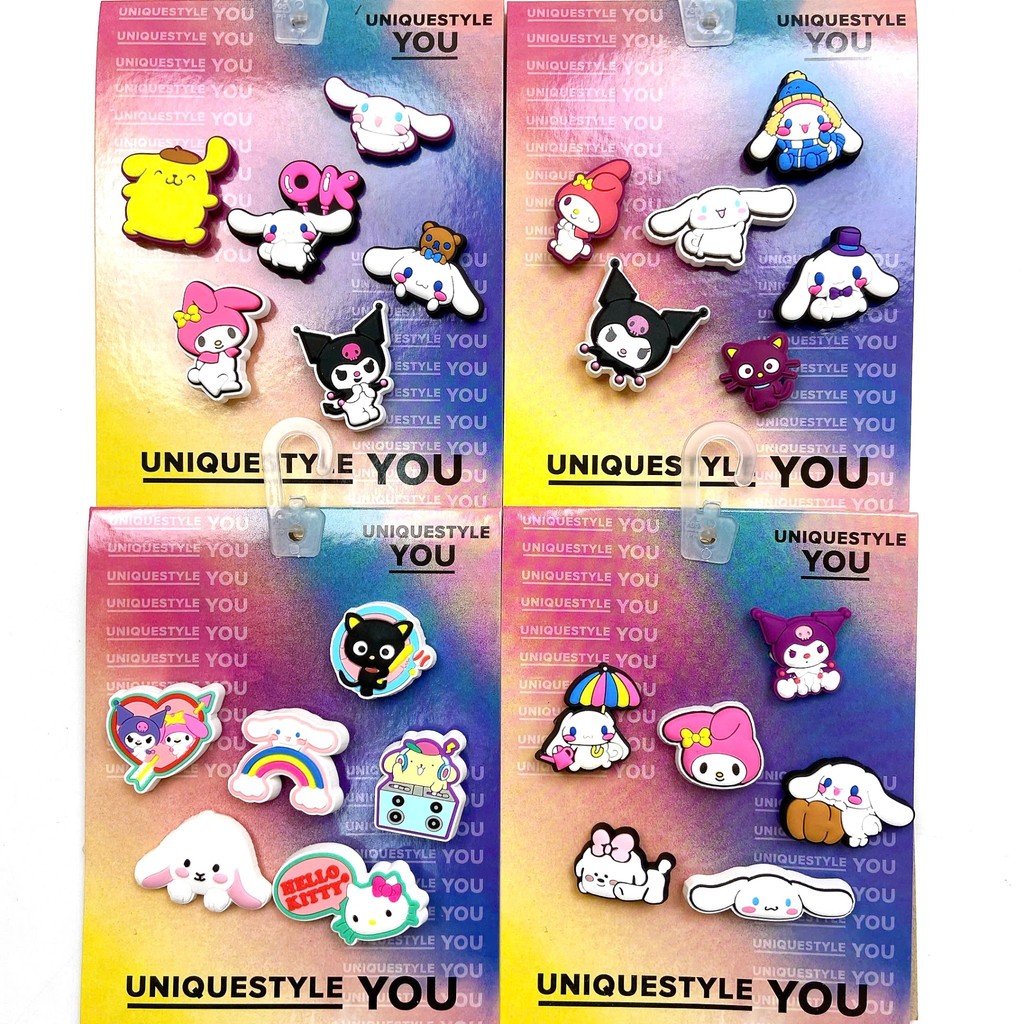 SET 6 CHARM KUROMI ชุดชาร์ม 6 ตัวติดรองเท้าแตะ Crocs จิ๊บบิทซ์ ติดรองเท้าแตะ Crocs เซตของแท้ 6 ตัว พ