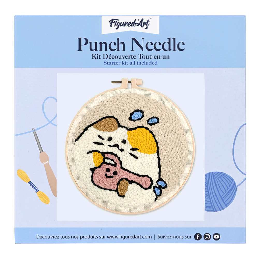 [พร้อมส่งจากไทย] Figured'Art ชุดปักไหมพรม Punch Needle - แมวนักทำสวน