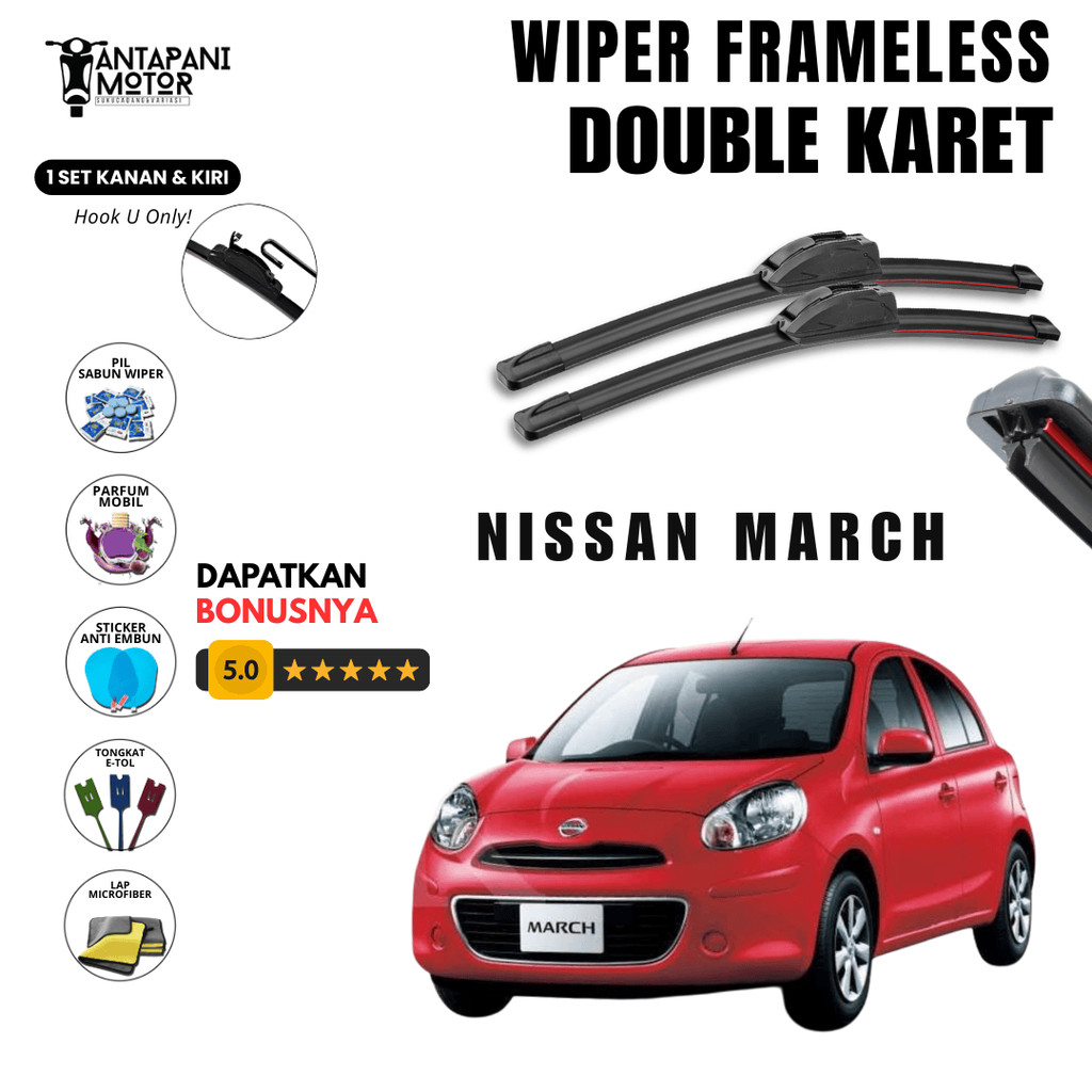 ที่ปัดน้ําฝนกระจกคู่ Nissan March ฟรี 5 โบนัส