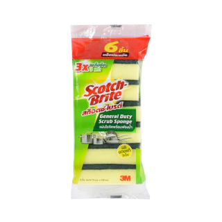 แผ่นใยขัดพร้อมฟองน้ำ SCOTCH BRITE (แพ็ก 6 ชิ้น) สีเขียว - เหลือง