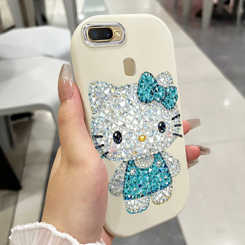 เคสสำหรับ OPPO A7 A5s A12 A12s A11k เคสโทรศัพท์เพชรแมวกันกระแทกกลมและอ้วน