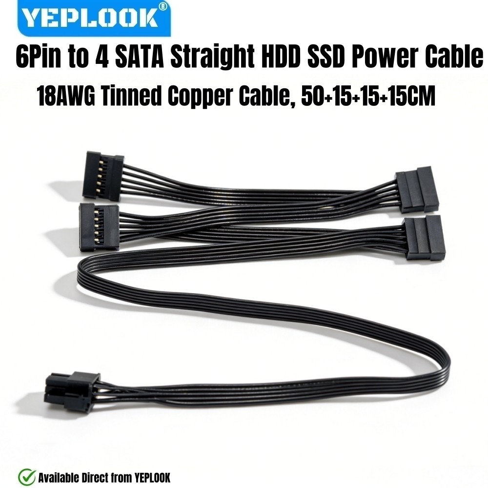 YEPLOOK 6Pin ถึง 4 SATA ตรง 18AWG, HDD SSD สายไฟสําหรับ Corsair TX850M, TX750M, TX650M, TX550M TX-M 
