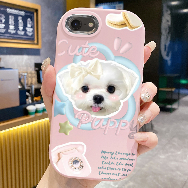เคสสำหรับ iPhone 6 Plus 6s Plus 7 Plus 8 Plus X Xs Max Xr 11 Pro Max เคสโทรศัพท์สุนัขเค้กกันกระแทกกลมและอ้วน