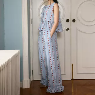 lookbookpetite rosie pants (adult) blue pommette กางเกงเอวยางยืด รุ่น rosie สี blue pommette