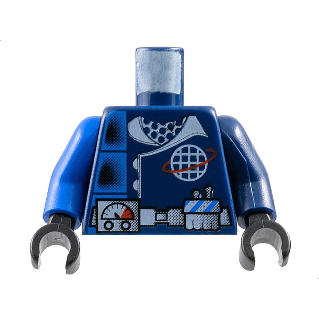 Brick2cube Part - Torso Jacket with Blue Panels, White Collar and Alpha Team Wire Frame Globe Logo, 