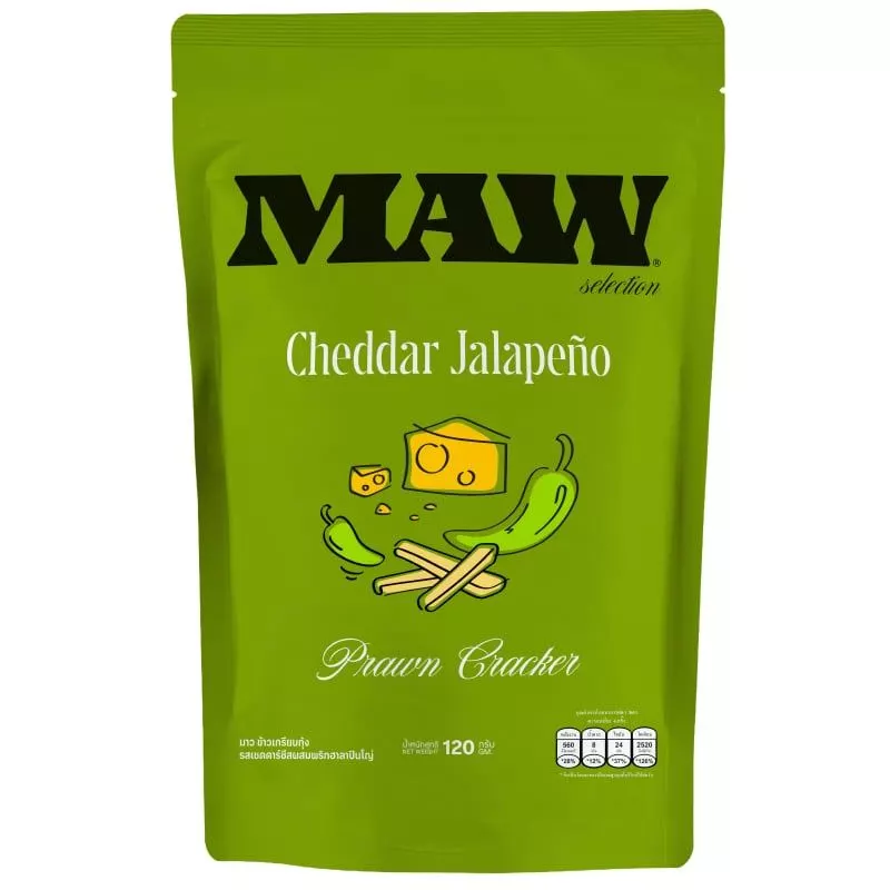 MAW มาว ข้าวเกรียบกุ้ง รสเชดดาร์ชีสผสมพริกฮาลาปินโญ่ 120 กรัม [8858669416005]