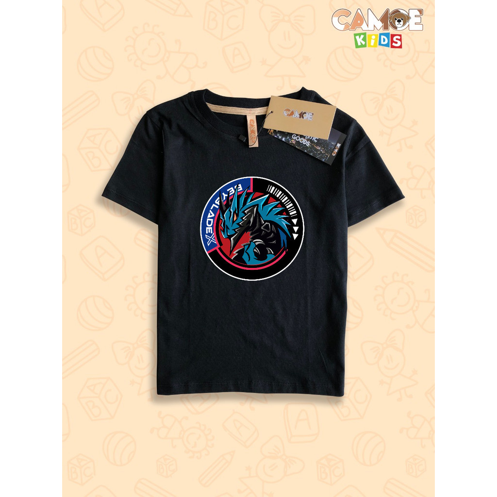 KIDS เสื้อยืดอะนิเมะ Beyblade X Gear Chip โลโก้ Cobalt drake