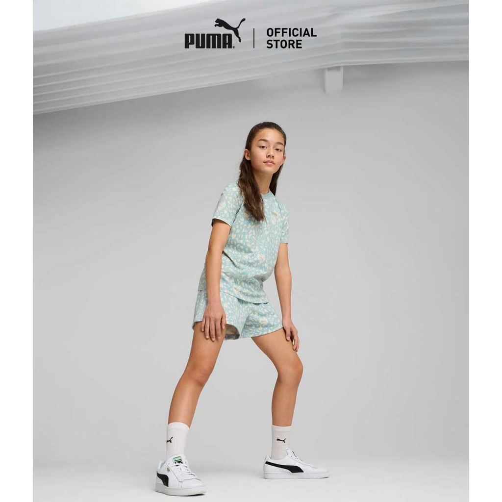 PUMA Kids เสื้อยืดพิมพ์ลาย FLAMING LOVE ทั้งตัวสำหรับวัยรุ่น สีเขียว - 68510667