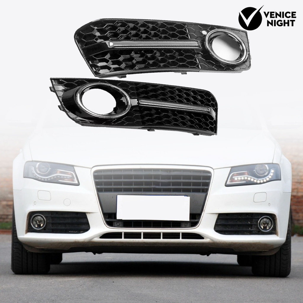Venicenight L/R ตะแกรงไฟตัดหมอกแบบรังผึ้งพร้อมแถบสว่าง 8KD807681ค 8เคดี807682C สําหรับ Audi A4 B8 09
